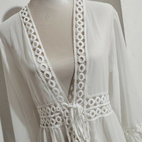 bohowhite crochet/lace detailed tie front kimono coverup - Picture 11 of 14